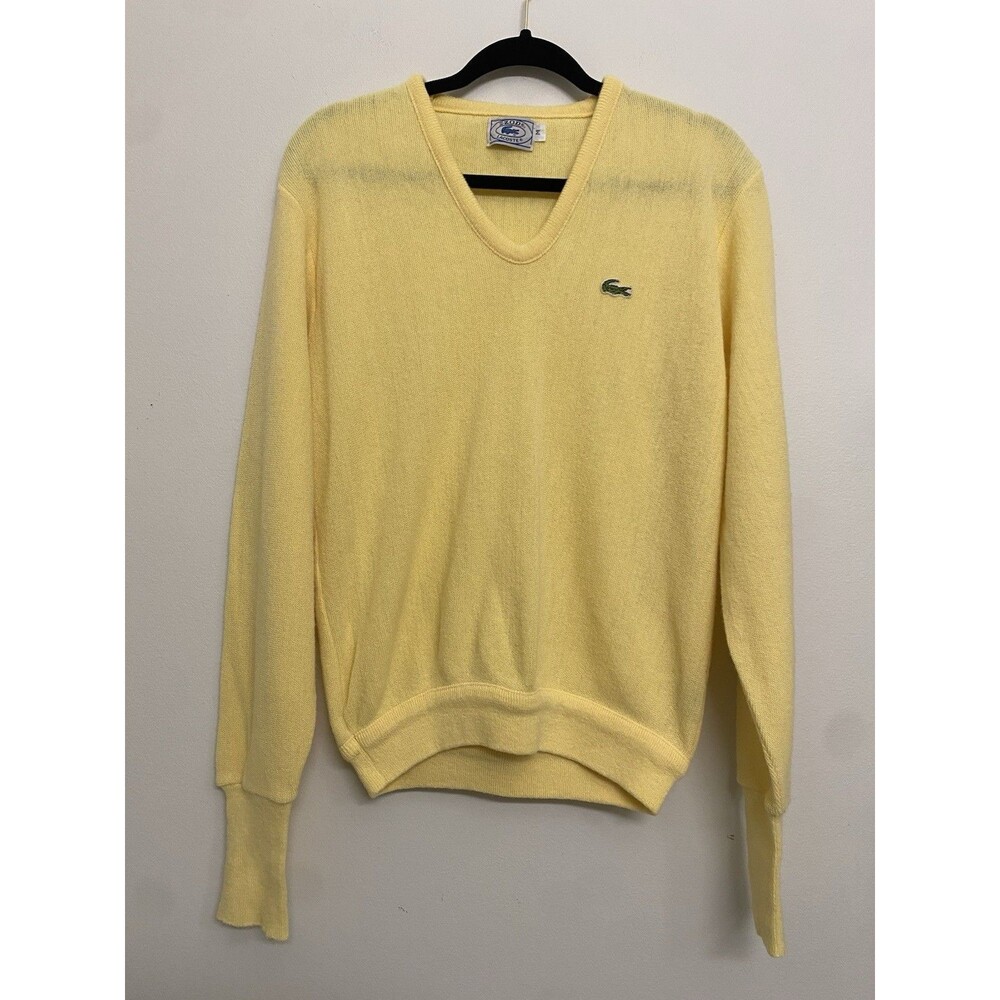 Vintage 80s Lacoste Izod Pullover Sweater Unisex M Yellow Knit Preppy Classic